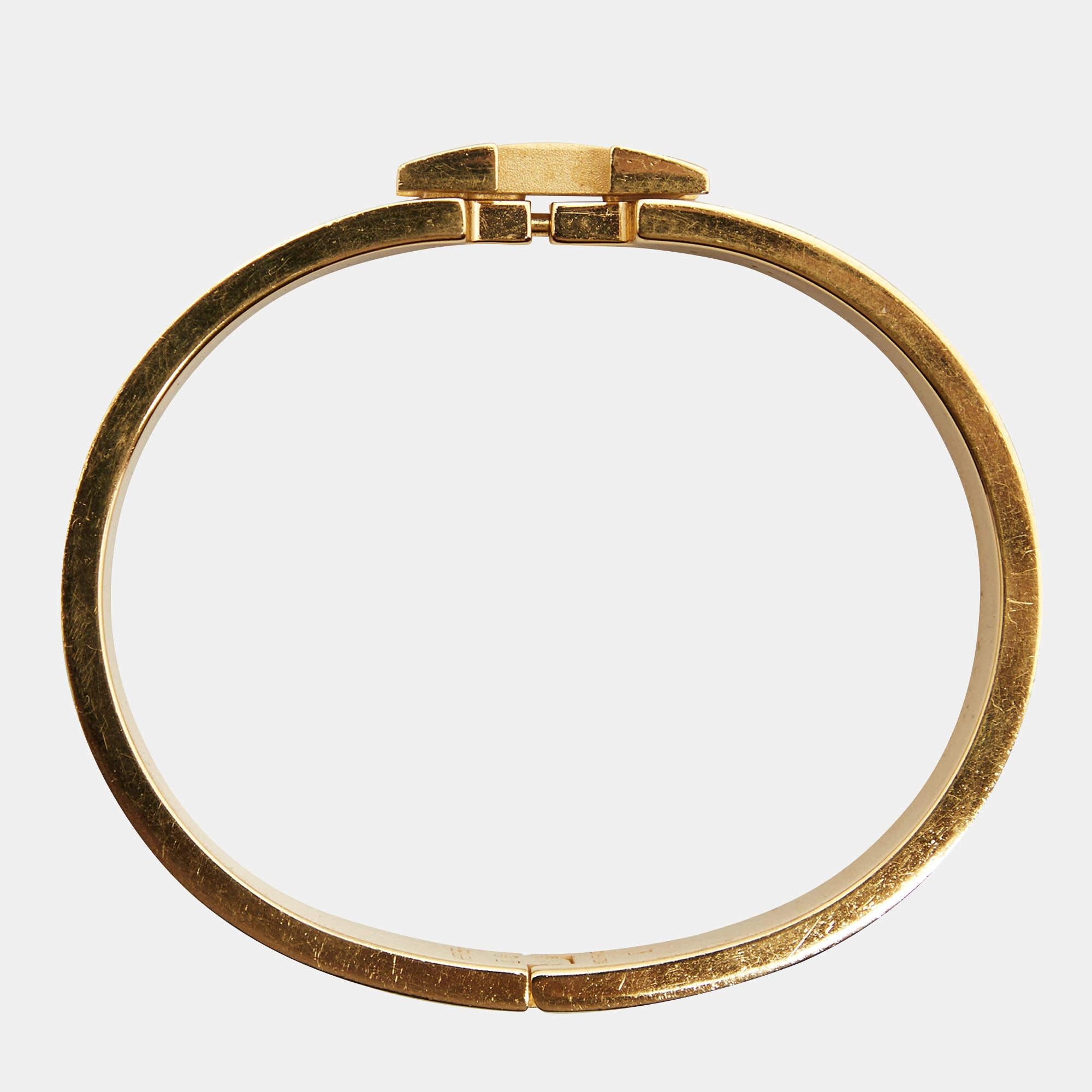Hermes Clic H Blue Enamel Gold Plated Narrow Bracelet 2