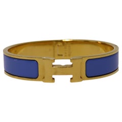 Antique Hermès Clic H Blue Enamel Gold Plated Narrow Bracelet