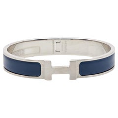 Hermes Clic H Bracelet en émail bleu plaqué palladium