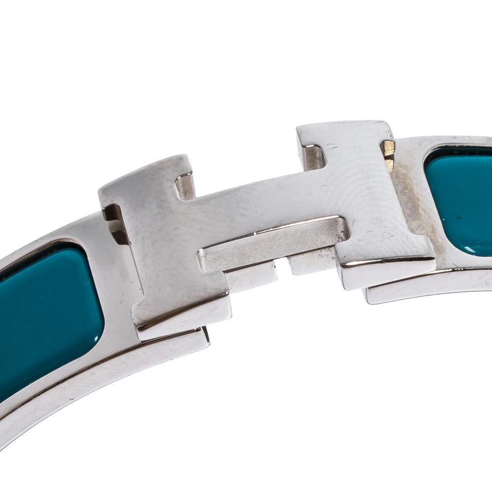 Hermès Clic H Blue Enamel Palladium Plated Narrow Bracelet PM 1