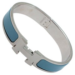 Hermès Clic H Blue Enamel Palladium Plated Narrow Bracelet PM