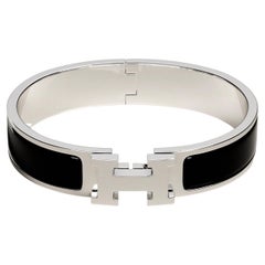 Hermes Clic H bracelet Black  Enamel alladium-plated hardware Size GM 19cm