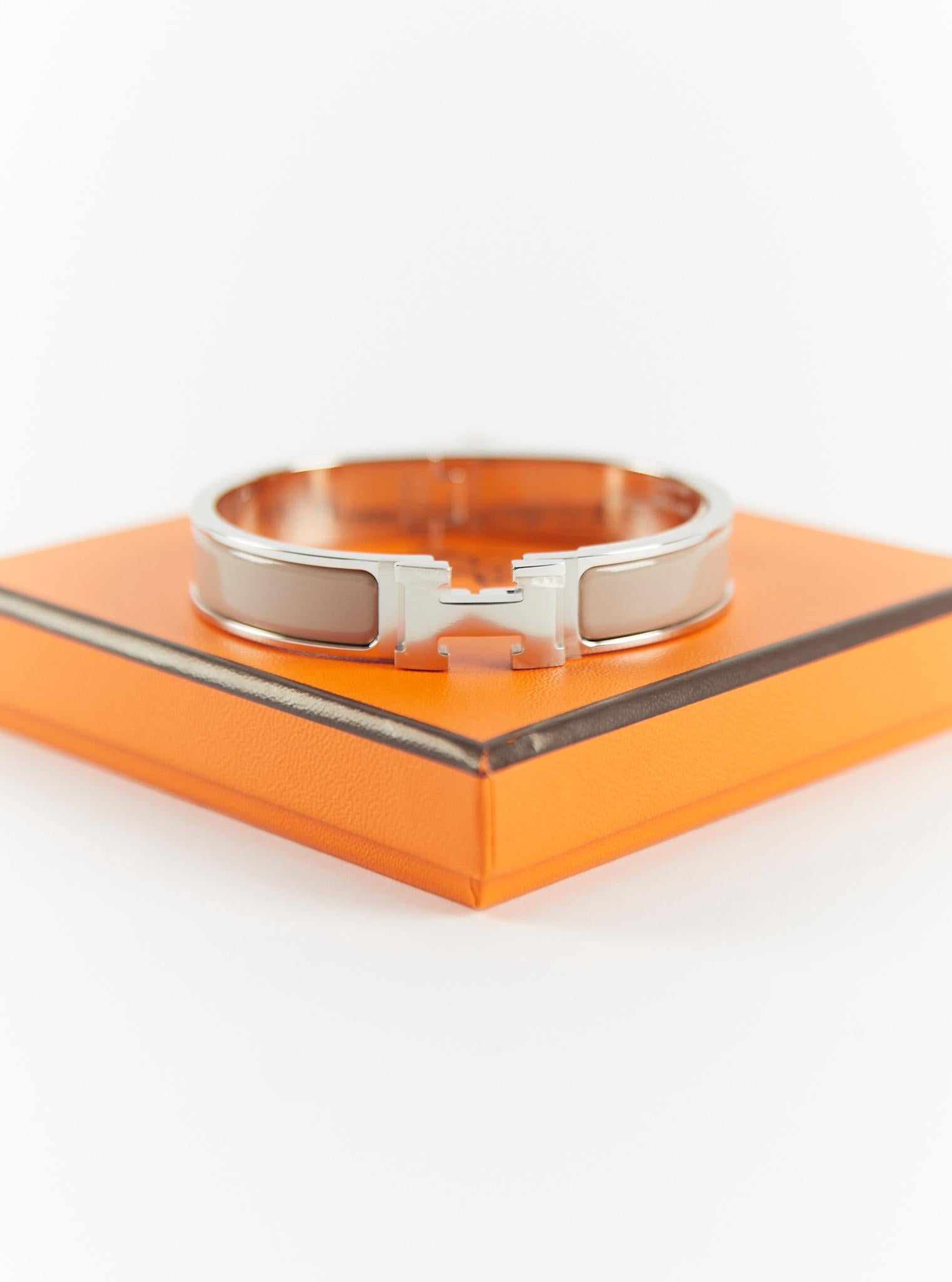 HERMÈS CLIC H BRACELET GM Marron Glace & Palladium Neuf à London, GB