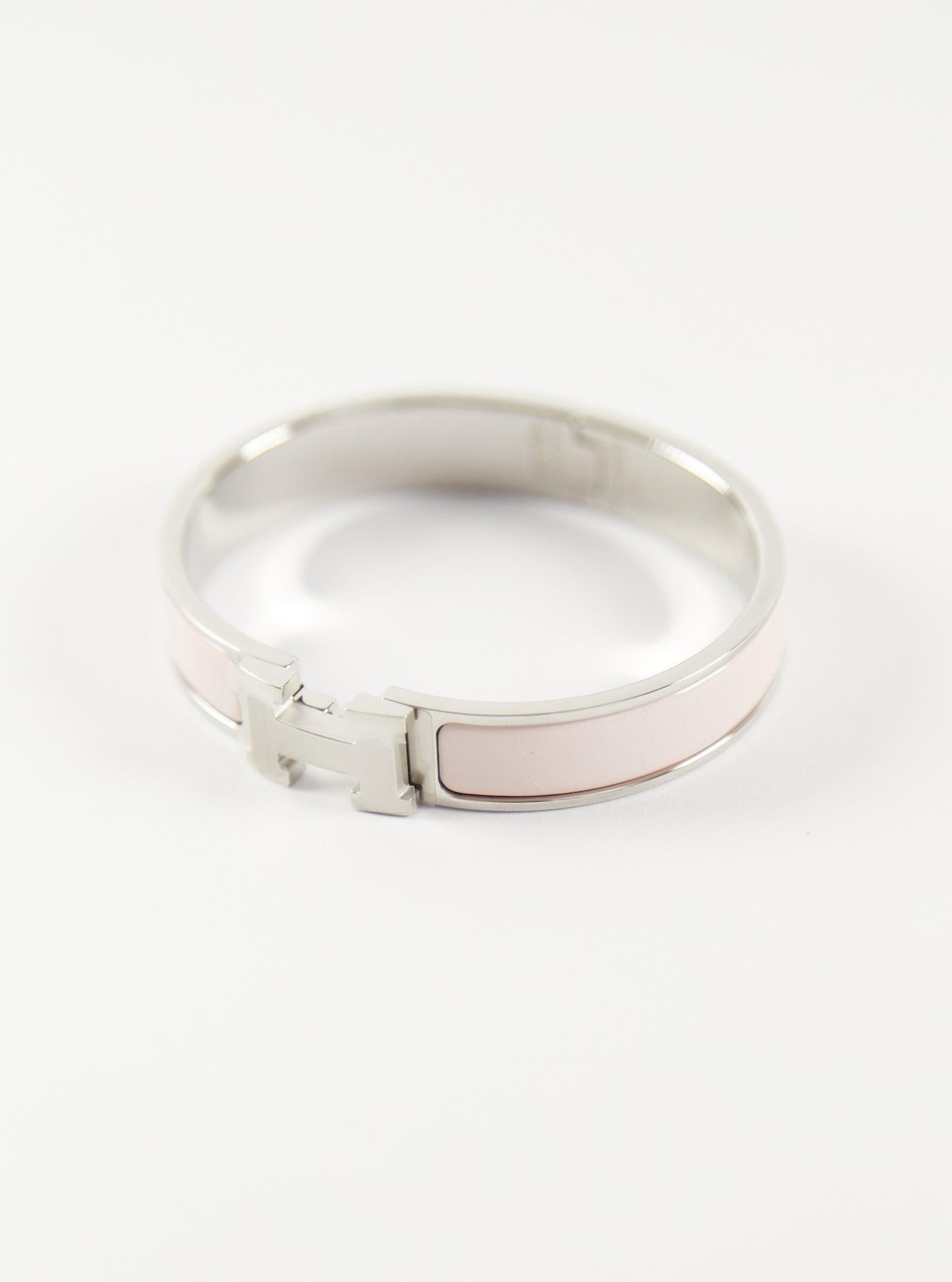 HERMÈS CLIC H BRACELET GM Rose Candeur & Palladium In New Condition For Sale In London, GB