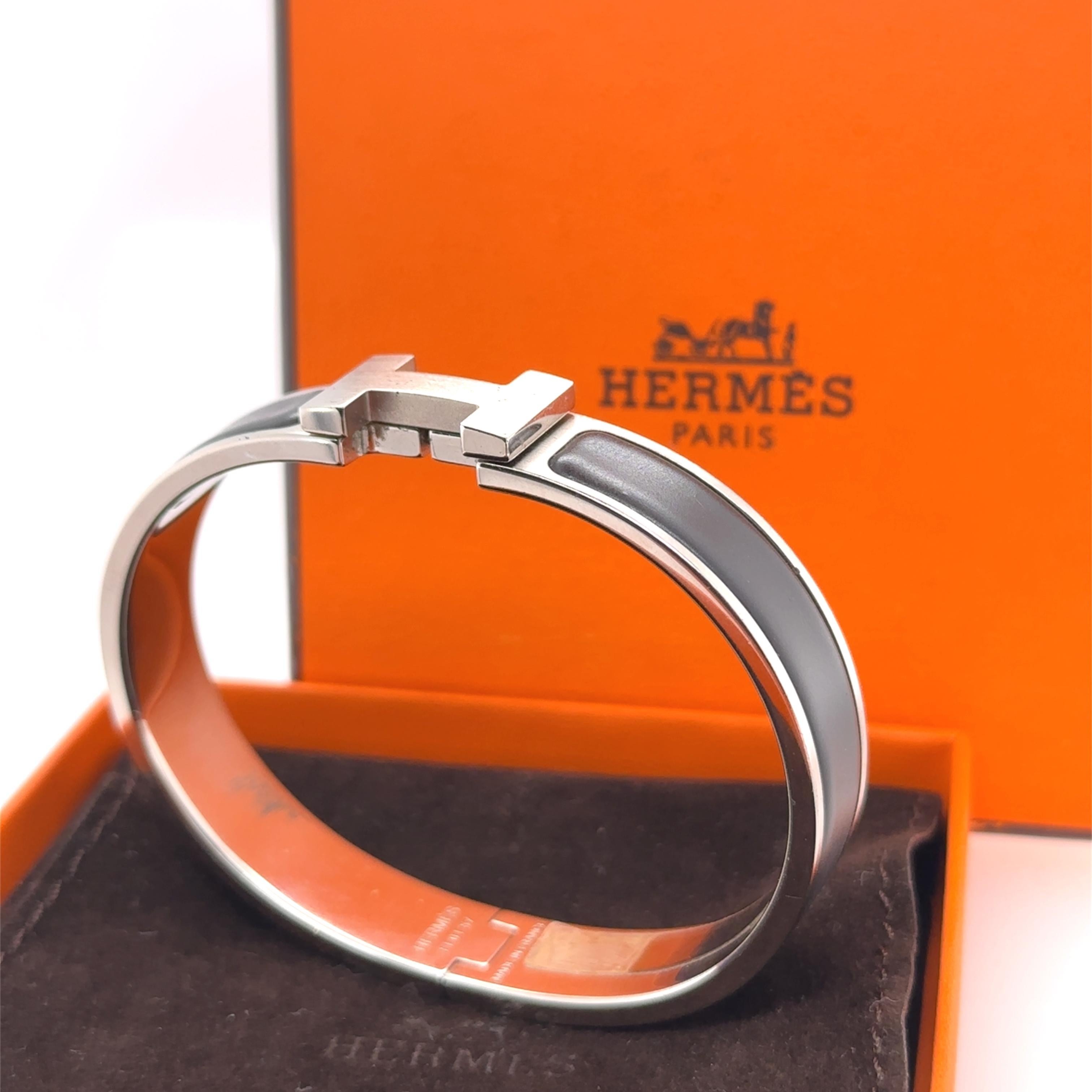 De las mujeres Hermès Pulsera Clic H Negro Paladiado en venta