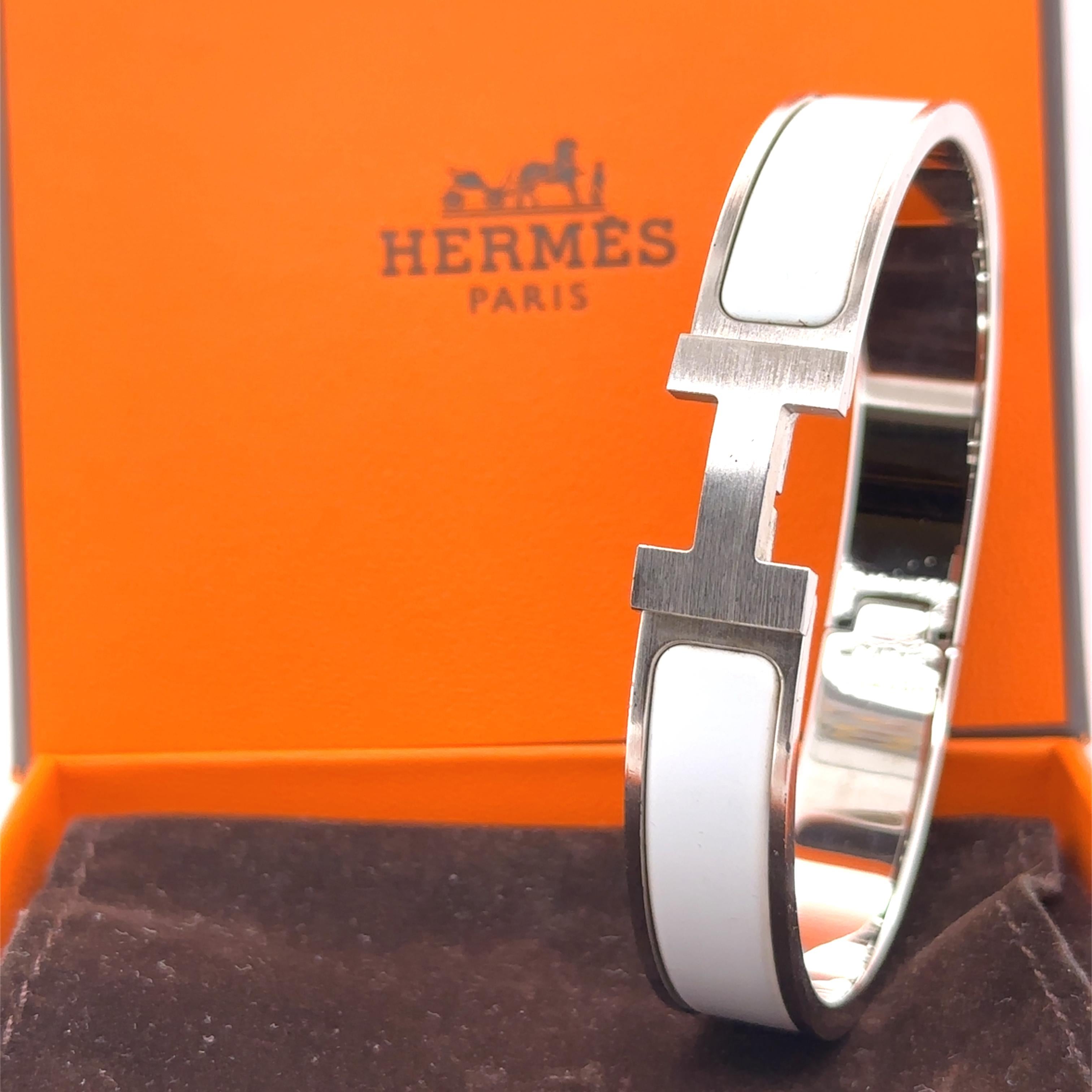 De las mujeres Hermès Pulsera Clic H Blanca Paladiada en venta