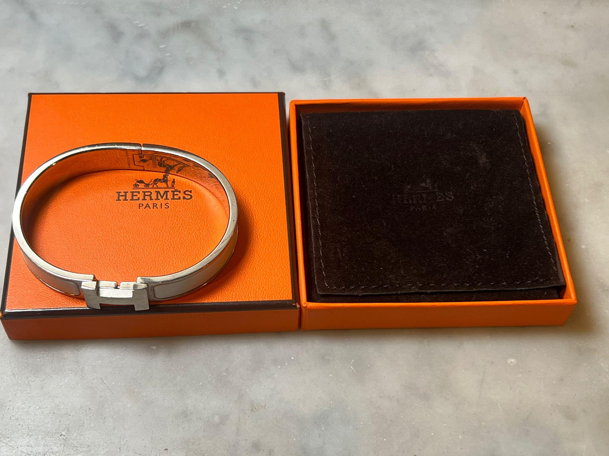 Hermès Pulsera Clic H Blanca Paladiada en venta 2