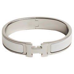 Hermes Clic H bracelet White Enamel alladium-plated hardware Size GM 19cm