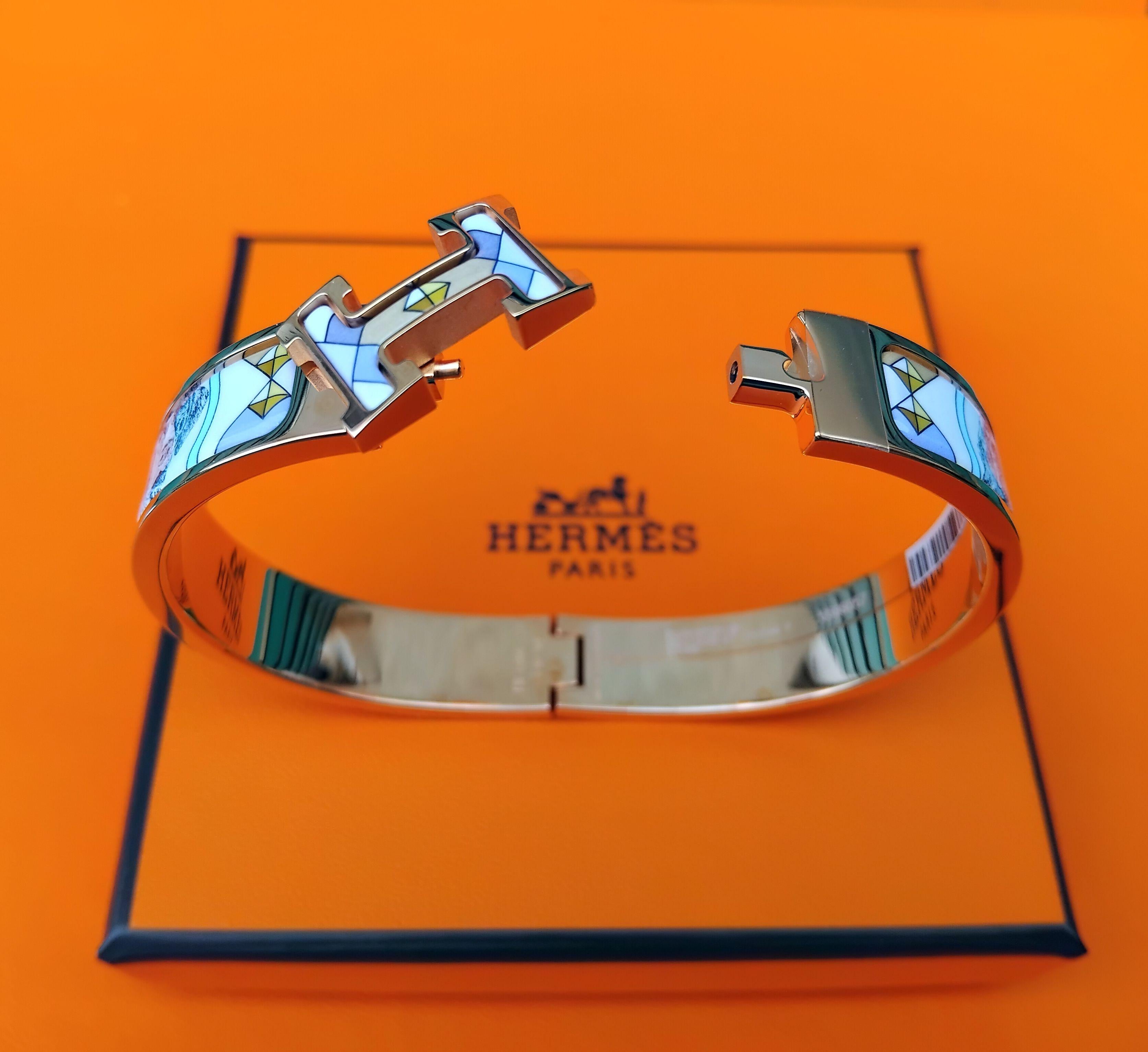 Hermès Clic H Colliers et Chiens Pulsera Esmalte Oro Rosa Lilas GM en venta 7