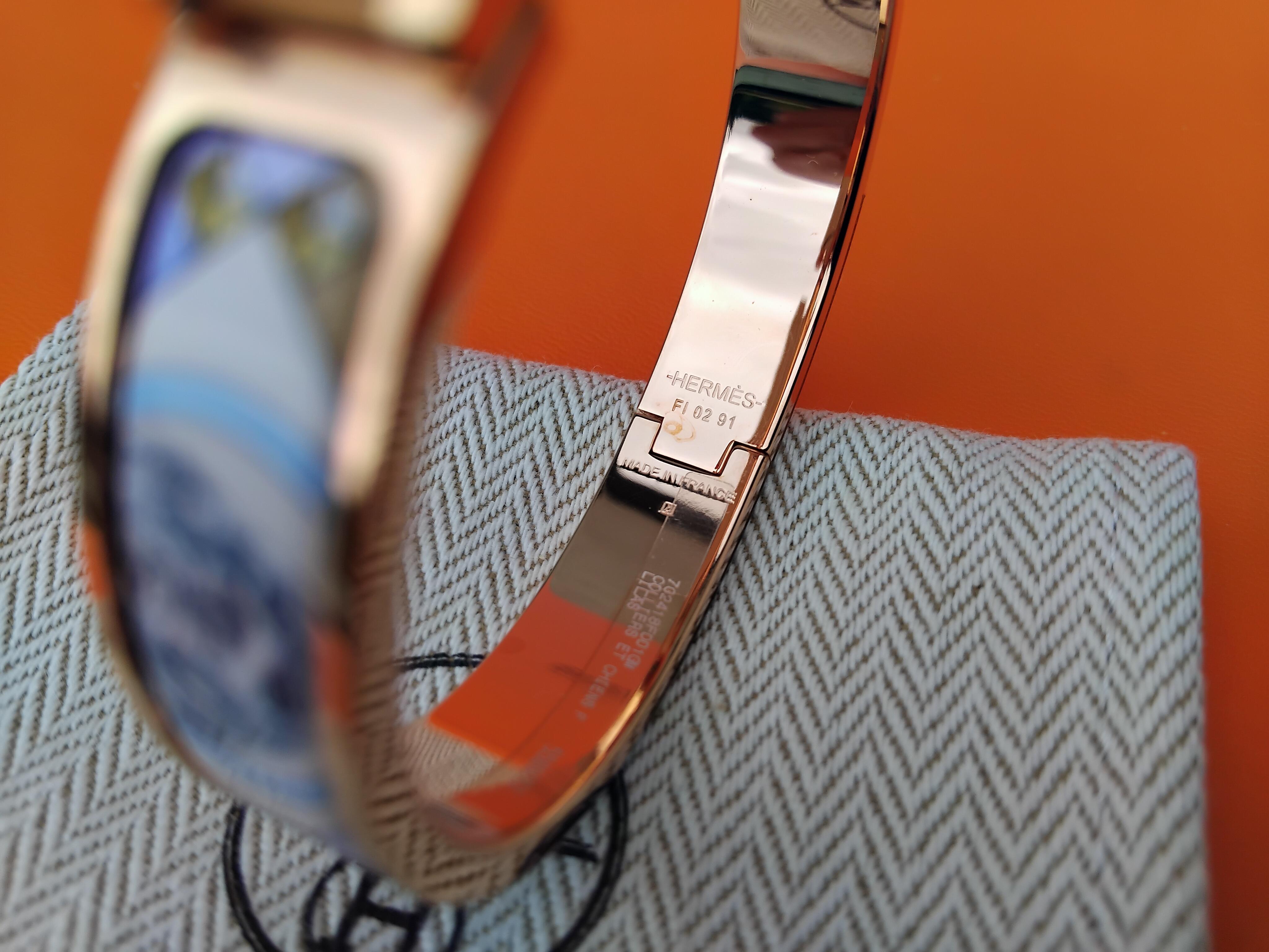 Hermès Clic H Colliers et Chiens Pulsera Esmalte Oro Rosa Lilas GM en venta 10