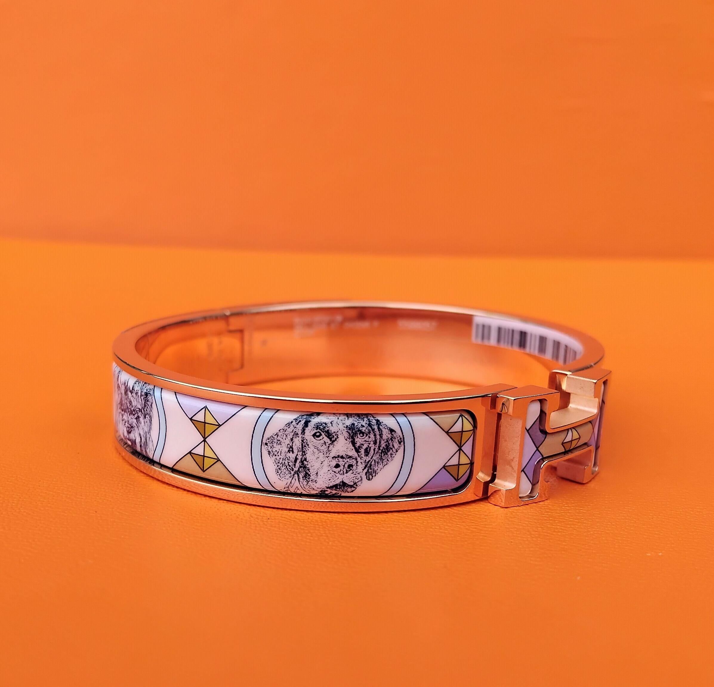 De las mujeres Hermès Clic H Colliers et Chiens Pulsera Esmalte Oro Rosa Lilas GM en venta