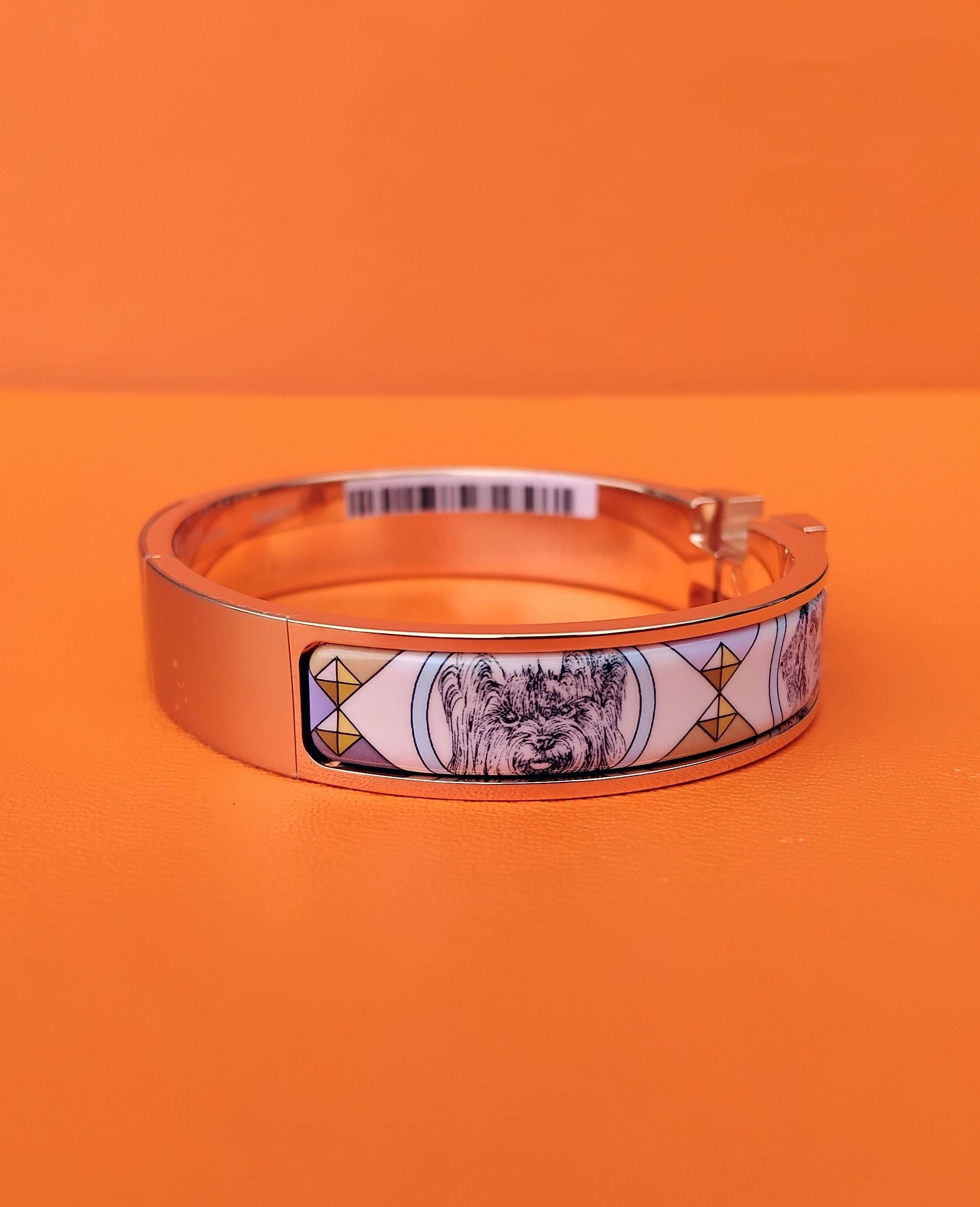 Hermès Clic H Colliers et Chiens Pulsera Esmalte Oro Rosa Lilas GM en venta 1