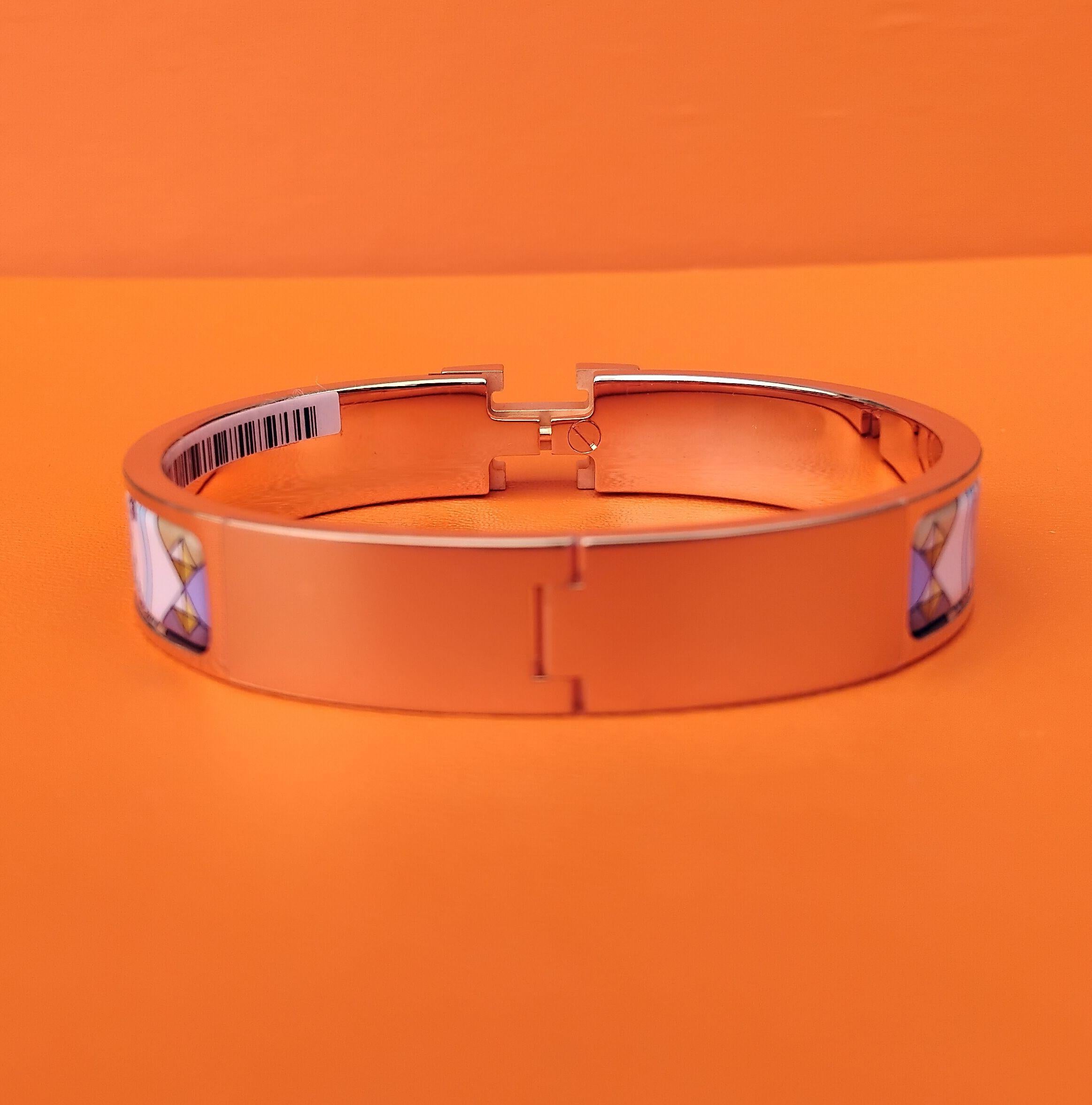 Hermès Clic H Colliers et Chiens Pulsera Esmalte Oro Rosa Lilas GM en venta 2