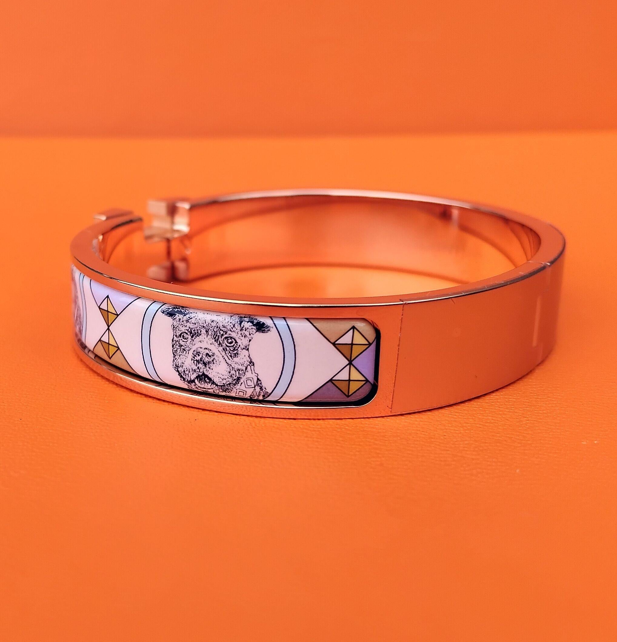 Hermès Clic H Colliers et Chiens Pulsera Esmalte Oro Rosa Lilas GM en venta 3