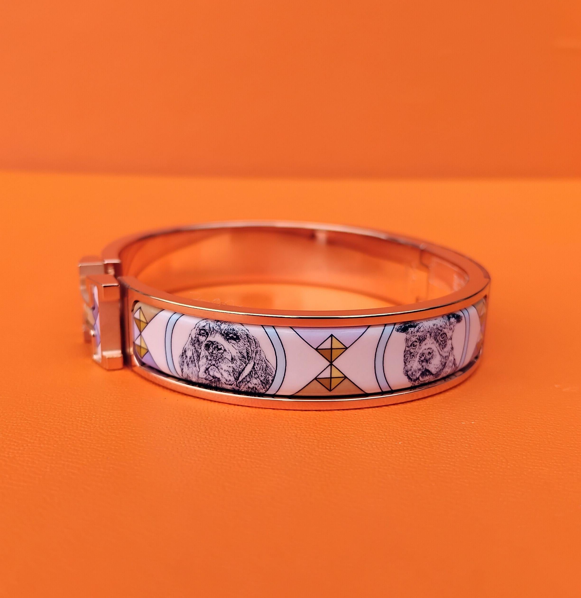 Hermès Clic H Colliers et Chiens Pulsera Esmalte Oro Rosa Lilas GM en venta 4