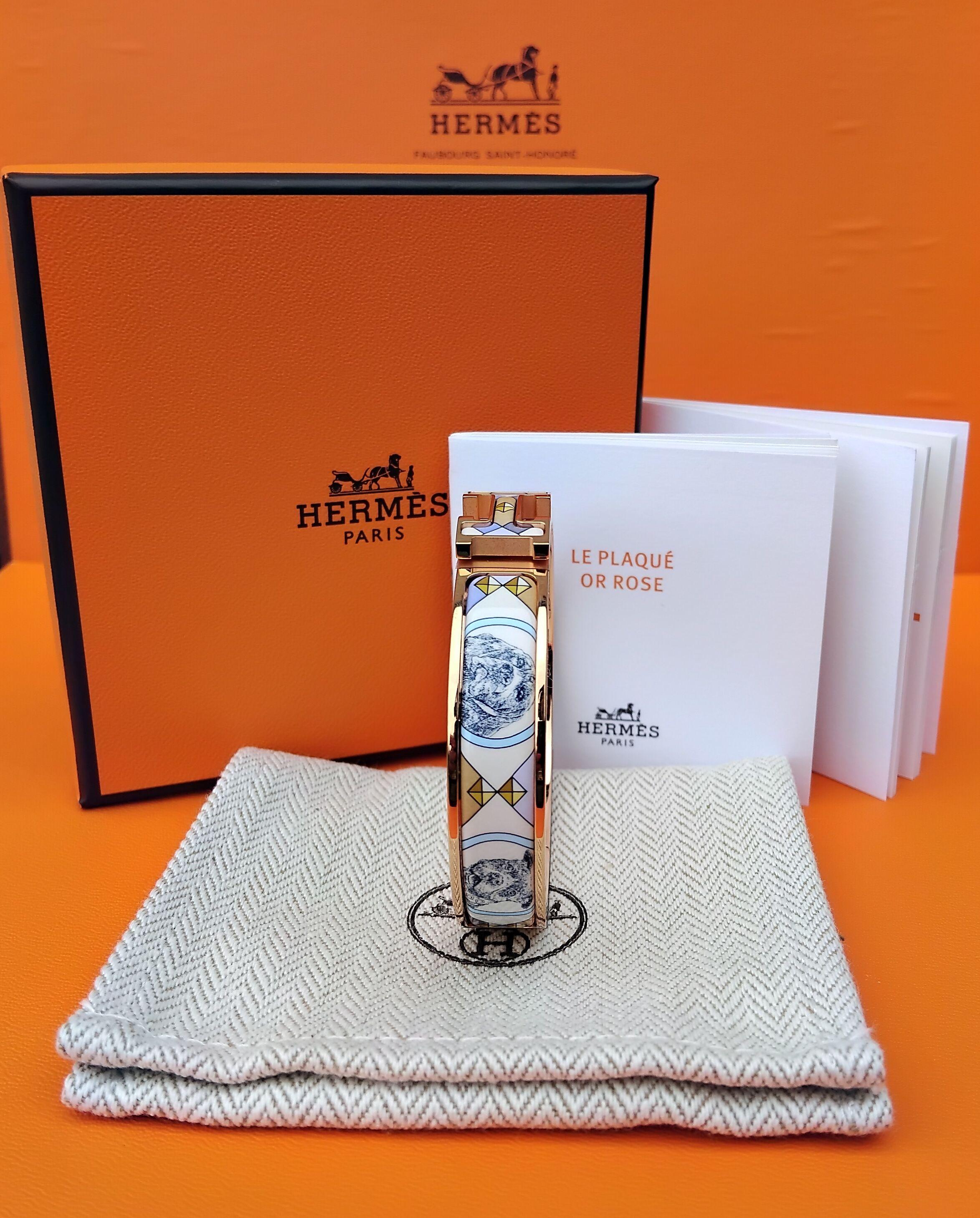 Hermès Clic H Colliers et Chiens Pulsera Esmalte Oro Rosa Lilas GM en venta 6