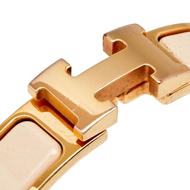Hermes Clic-Clac H Cream Enamel Gold Plated Bracelet Hermes