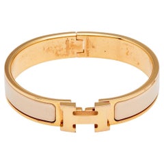 Hermès Clic H Cream Enamel Rose Gold Plated Narrow Bracelet