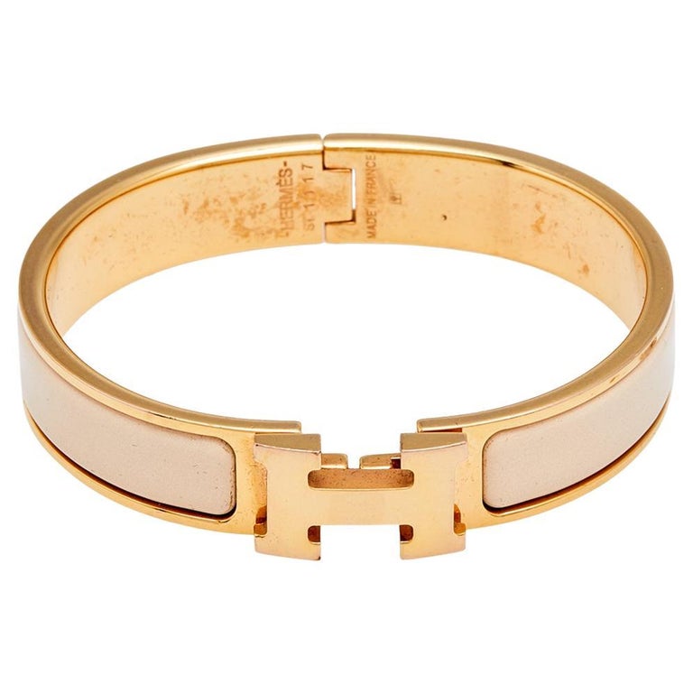 Hermès Clic H Cream Enamel Rose Gold Plated Narrow Bracelet at 1stDibs