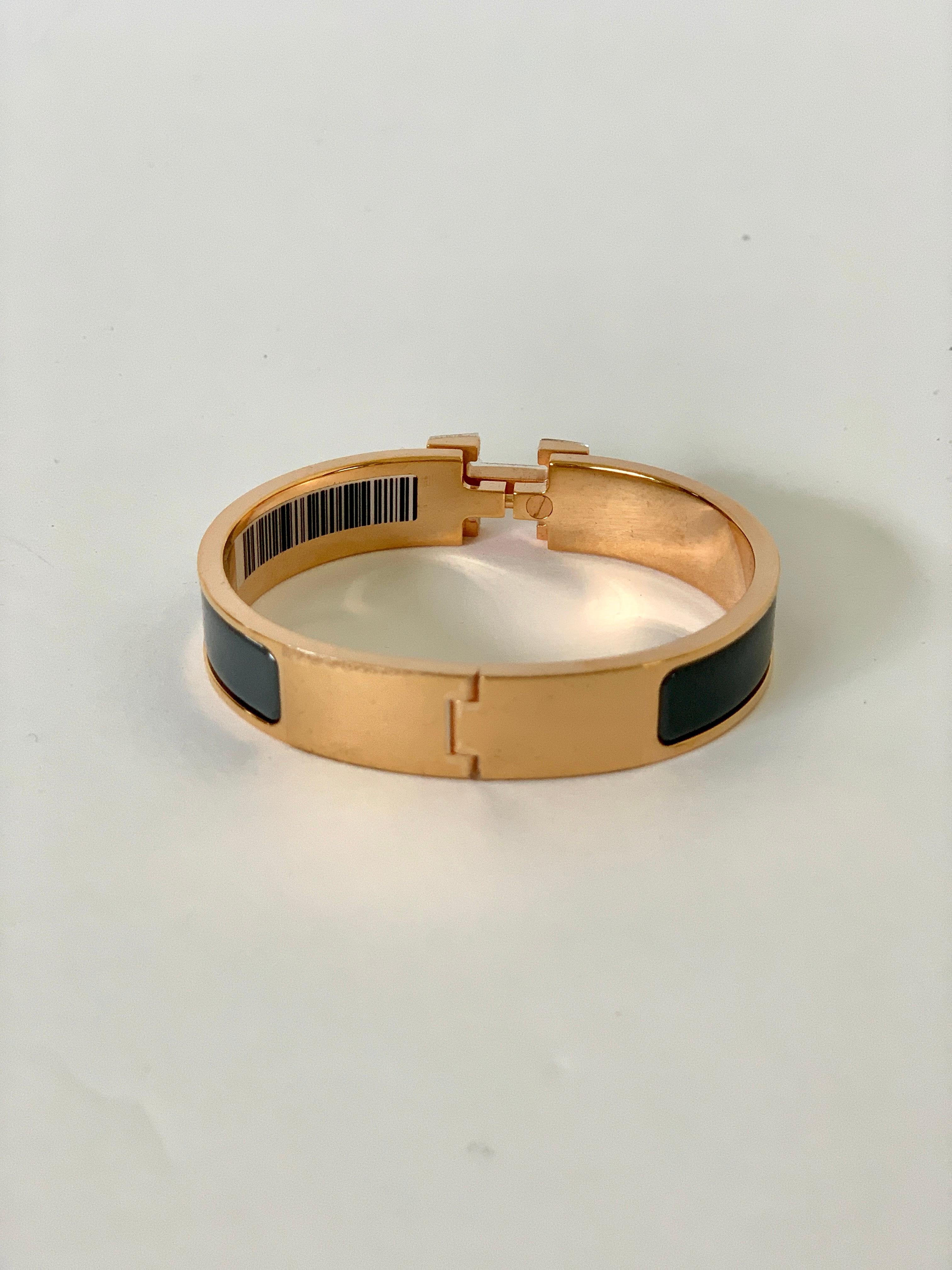 Hermes Clic H Enamel Bangle Bracelet Ardoise Grey Rose Gold PM In New Condition In West Chester, PA