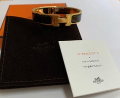 Hermes Clic H Enamel Bangle Bracelet Black with  Gold PM