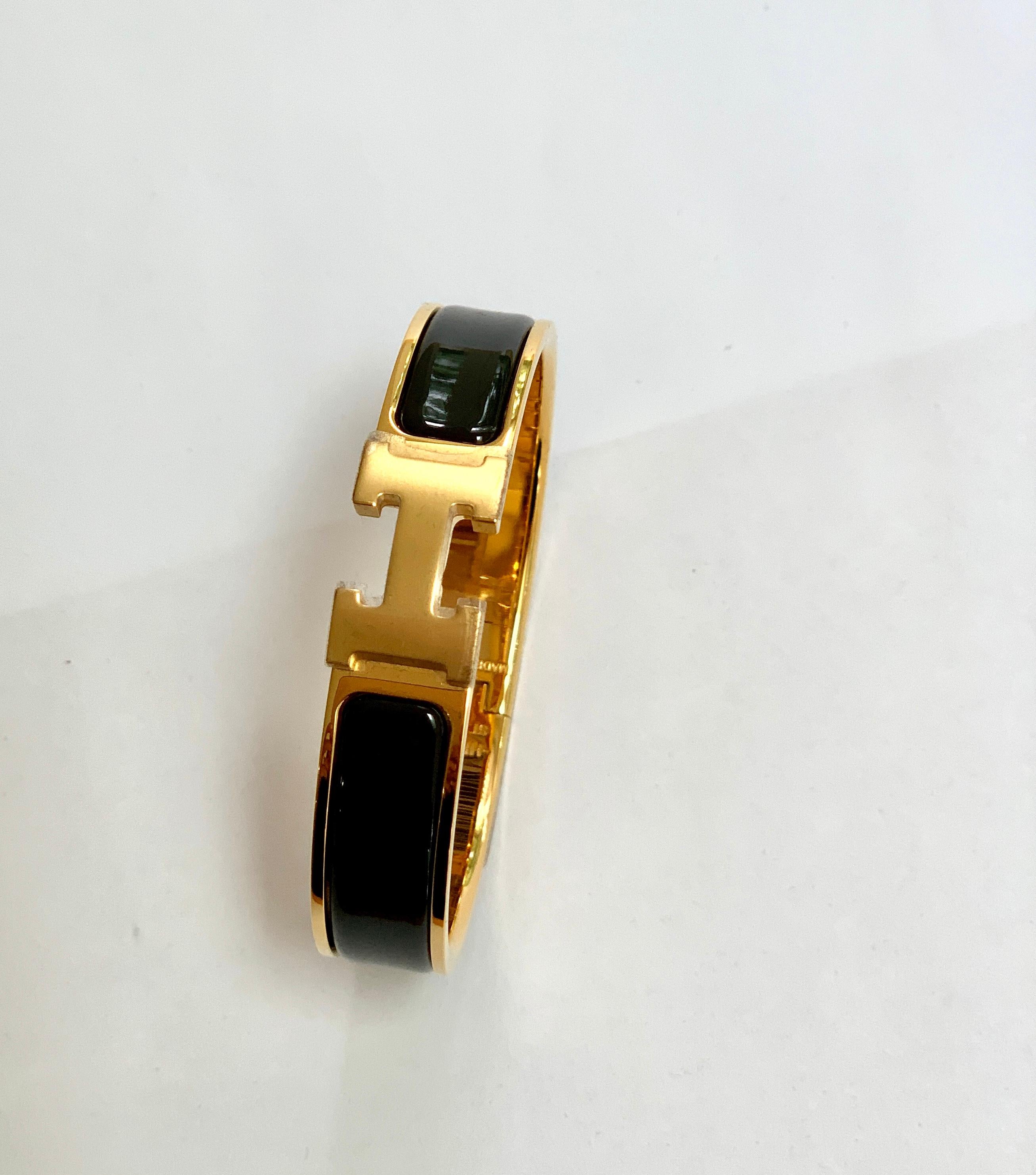 Women's or Men's Hermes Clic H Enamel Bangle Bracelet Black with  Gold PM