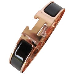 Hermes Clic H Enamel Bangle Bracelet Black with Rose Gold PM