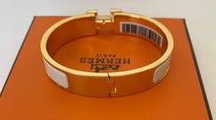 Hermes Clic H Enamel Bangle Bracelet Panacotta Creamy White Gold
