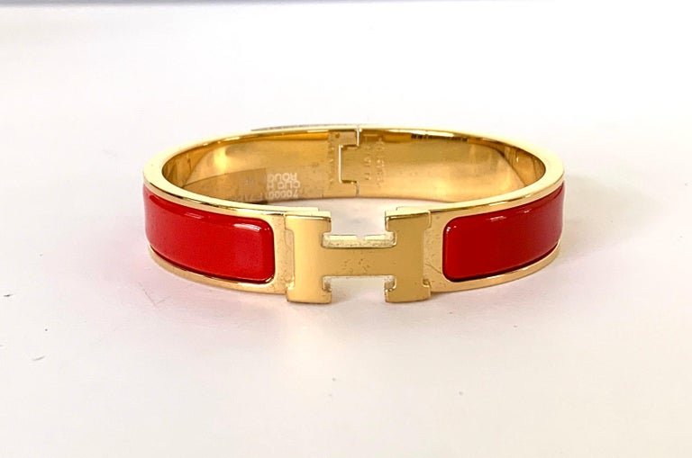 Hermes Clic H Enamel Bangle Bracelet Rouge Vif Red Gold PM at 1stDibs