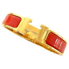 Hermes Clic H Enamel Bangle Bracelet Rouge Vif Red  Gold PM