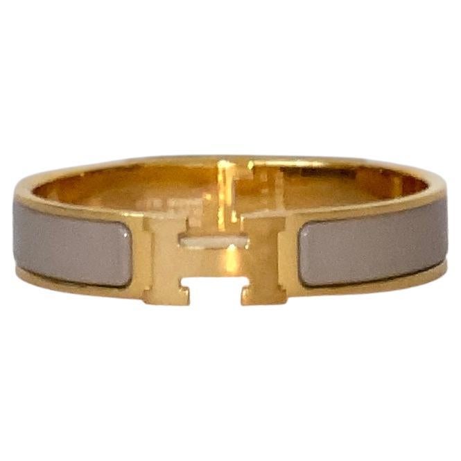 Hermes Clic H Enamel Bangle Bracelet Marron Glace Yellow Gold