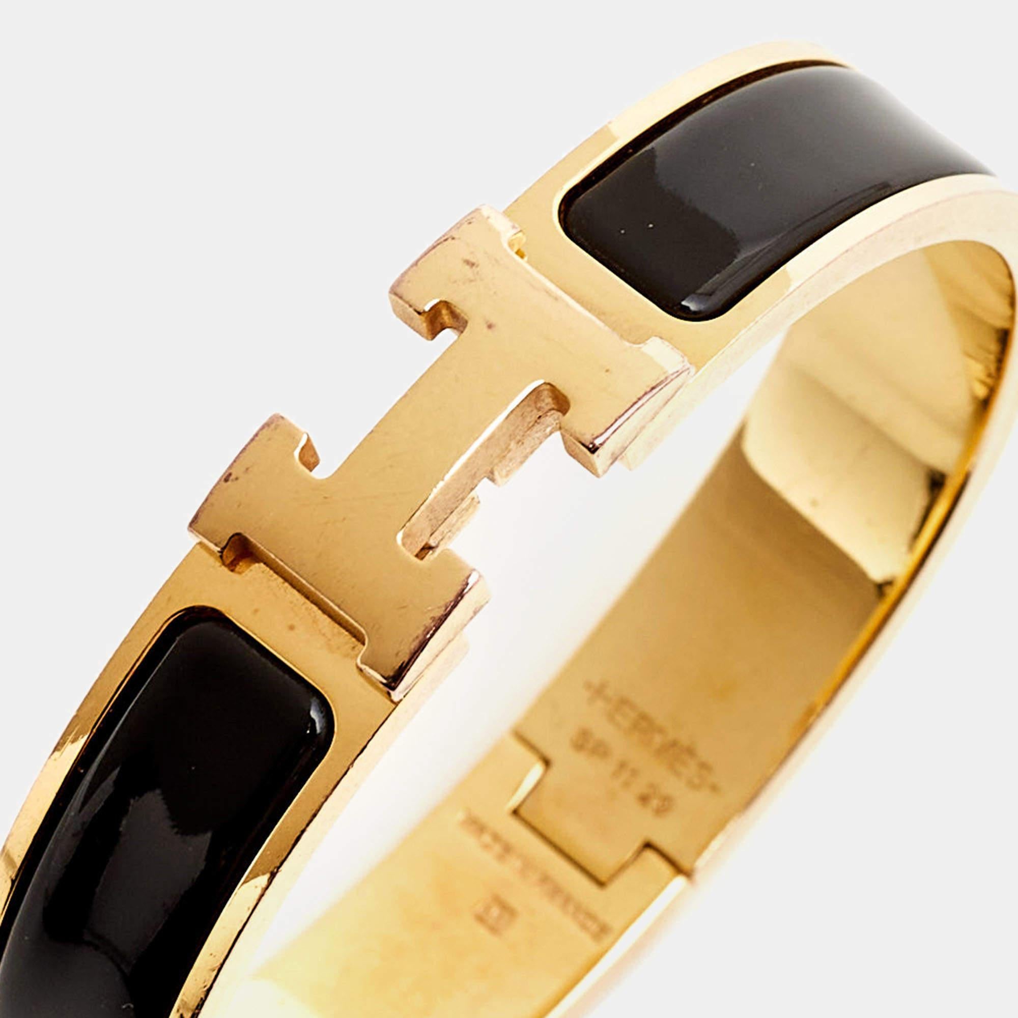 Hermes Clic H Enamel Gold Plated Bracelet In Good Condition In Dubai, Al Qouz 2