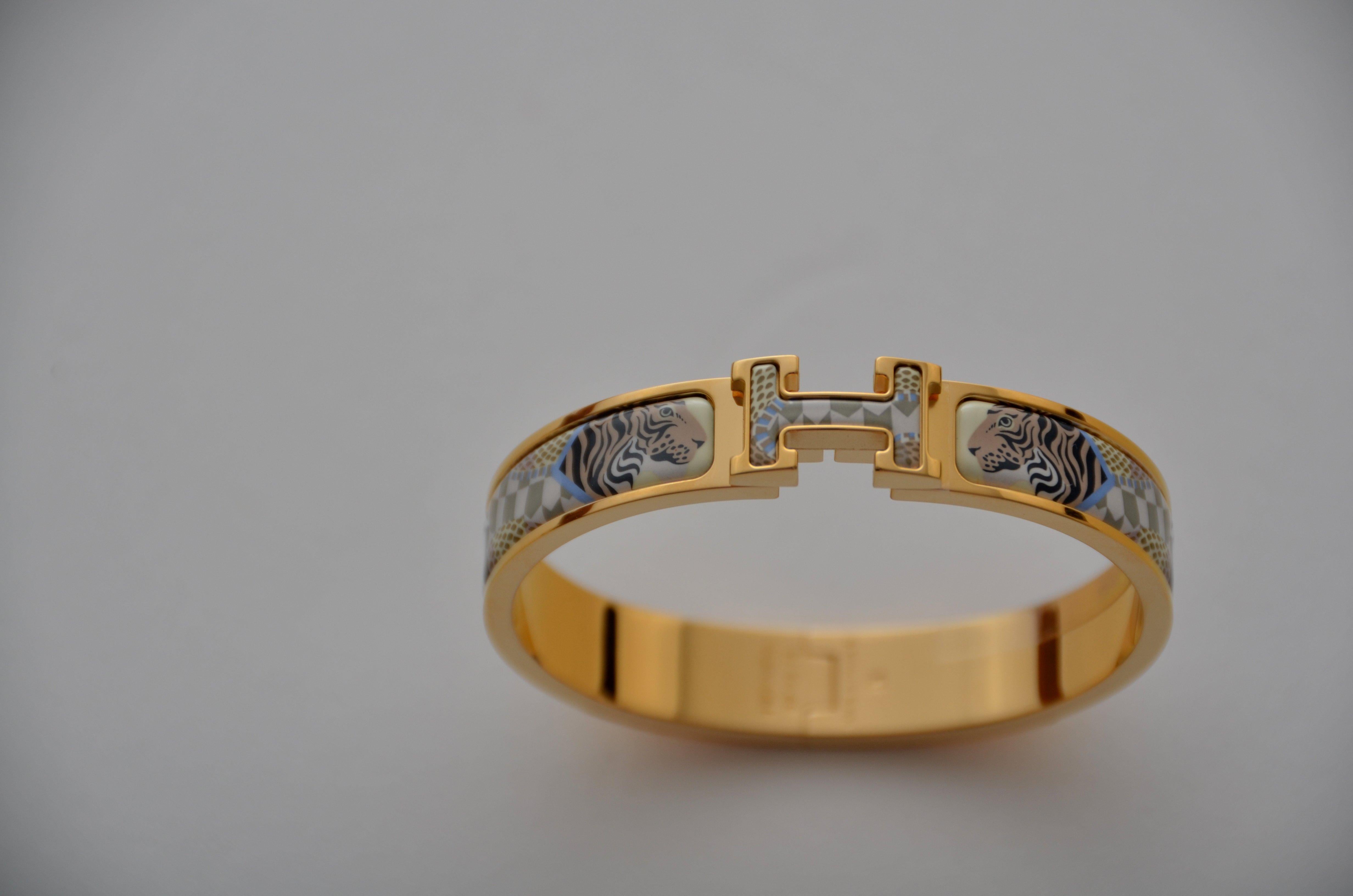 Hermes Clic H F Lanternes Ballons Esmalte Chapado en Oro Pulsera GM en Nuevo estado para la venta en New York, NY