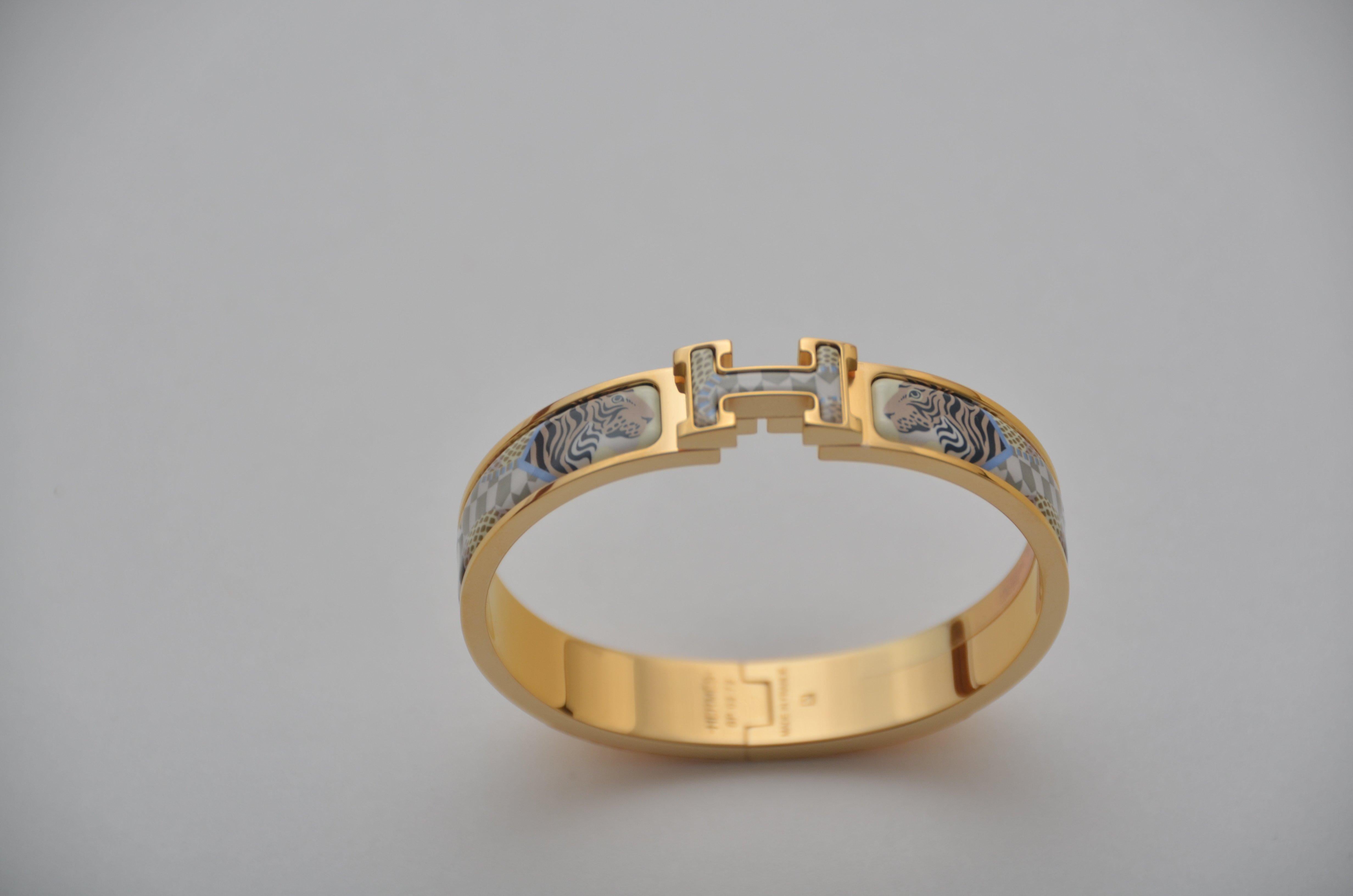 Femenino o masculino Hermes Clic H F Lanternes Ballons Esmalte Chapado en Oro Pulsera GM en venta