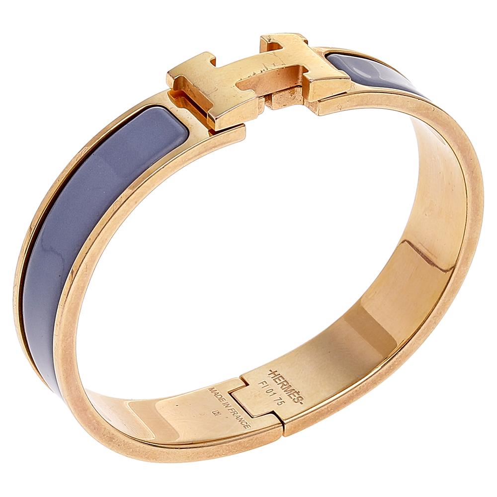 Contemporary Hermes Clic H Gold Plate Lavender Enamel Cuff Bracelet PM