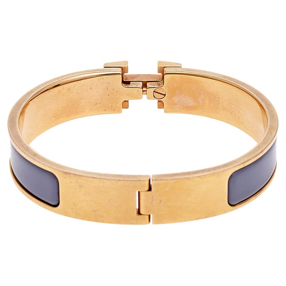 Hermes Clic H Gold Plate Lavender Enamel Cuff Bracelet PM In Good Condition In Dubai, Al Qouz 2
