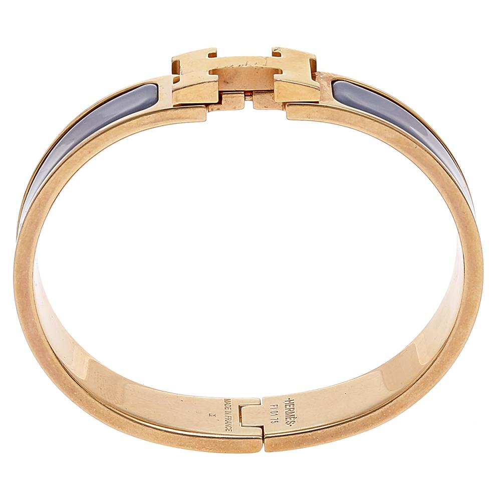 Hermes Clic H Gold Plate Lavender Enamel Cuff Bracelet PM 1