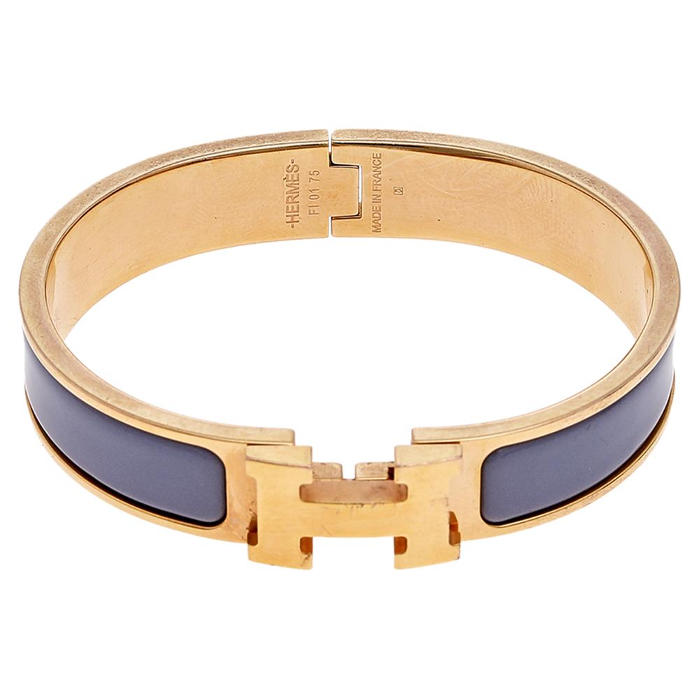 Hermes Clic H Gold Plate Lavender Enamel Cuff Bracelet PM 2