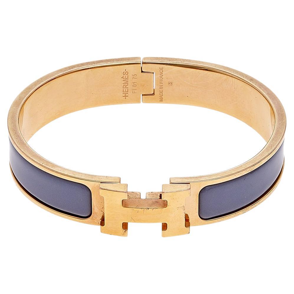 Hermes Clic H Gold Plate Lavender Enamel Cuff Bracelet PM