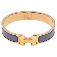 Hermes Clic H Gold Plate Lavender Enamel Cuff Bracelet PM