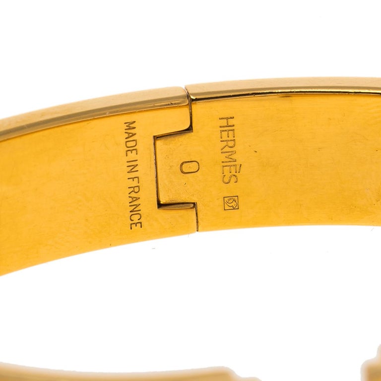 Contemporary Hermes Clic H Gold Plate White Enamel Cuff Bracelet PM