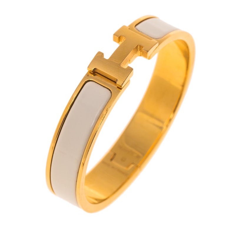 Hermes Clic H Gold Plate White Enamel Cuff Bracelet PM 1