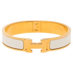 Hermes Clic H Gold Plate White Enamel Cuff Bracelet PM