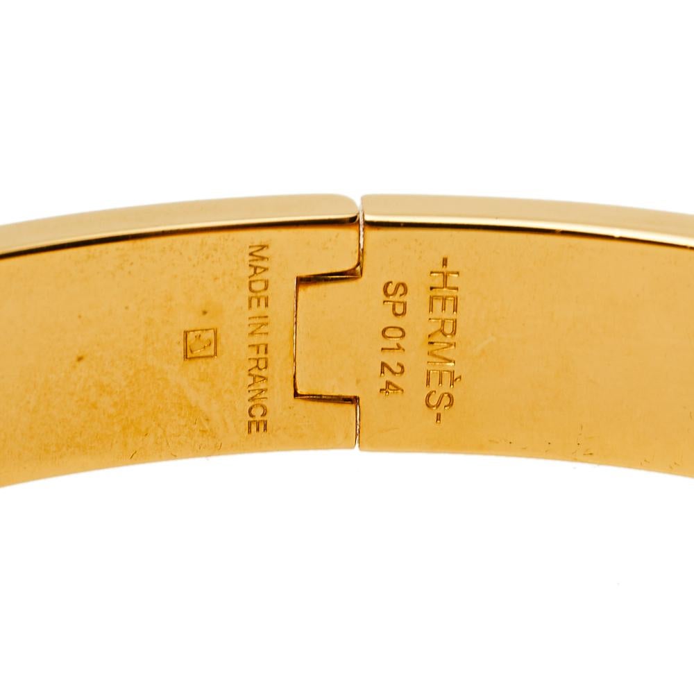 Contemporary Hermès Clic H Green Enamel Gold Plated Narrow Bracelet PM