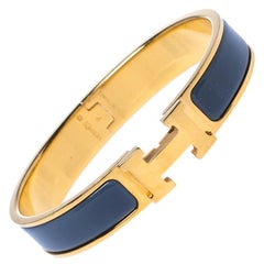 Hermes Clic H Grey Enamel Gold Plated Narrow Bracelet GM