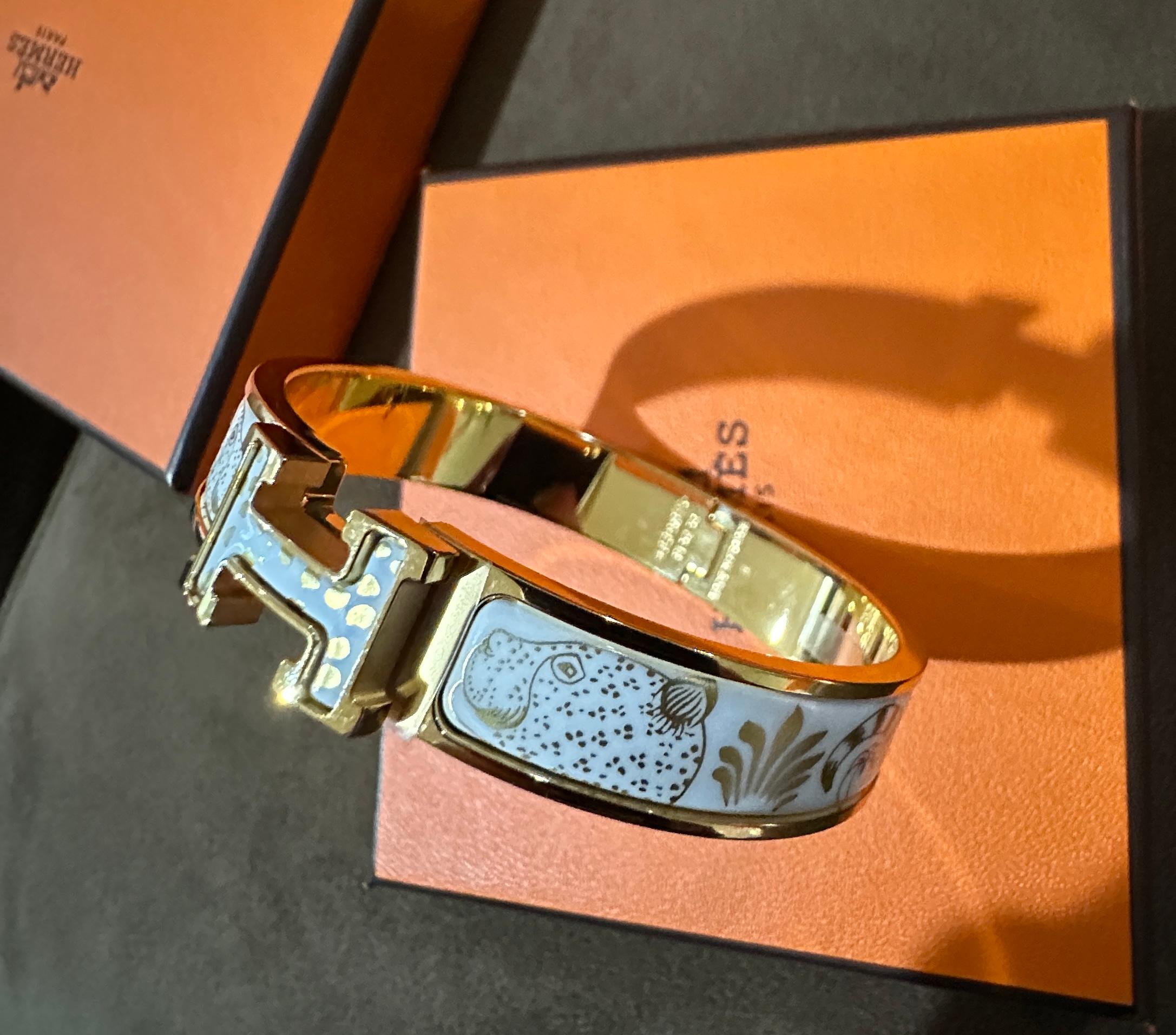Hermes Clic H Les Leopards Bracelet Printed Enamel Gold PM 2