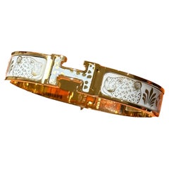 Hermes Clic H Les Leopards Bracelet Printed Enamel Gold PM