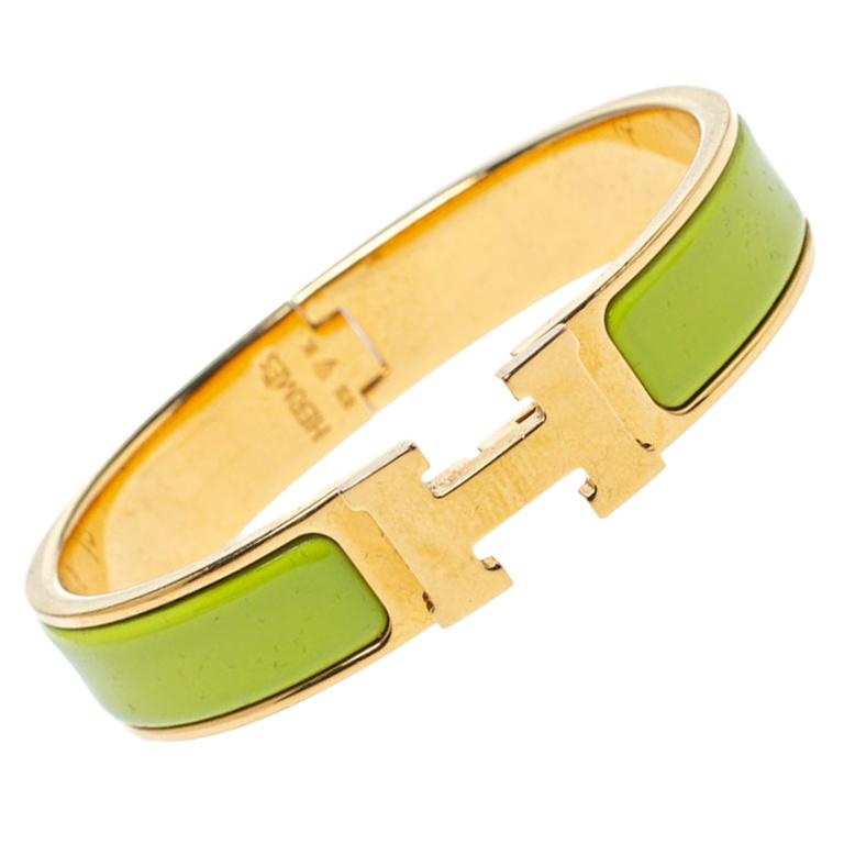 Hermes Clic H Lime Green Enamel Bracelet