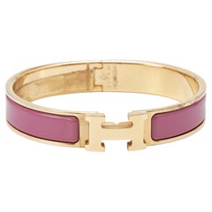Hermès Clic H Mauve Enamel Rose Gold Plated Narrow Bracelet