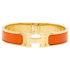 Hermes Clic H Orange Enamel Gold Plated Bracelet